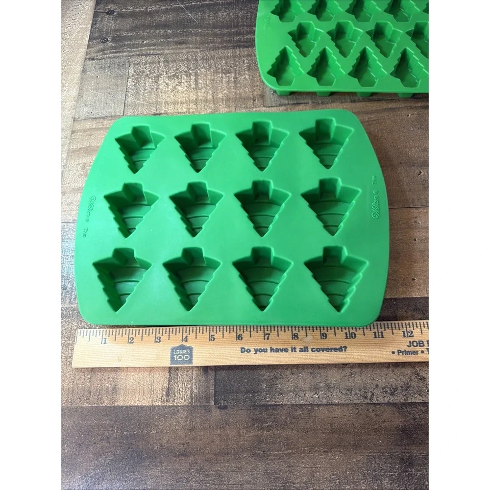 Lot of 2 Wilton Christmas Tree Silicone Molds Green Holiday Baking Candy Molds